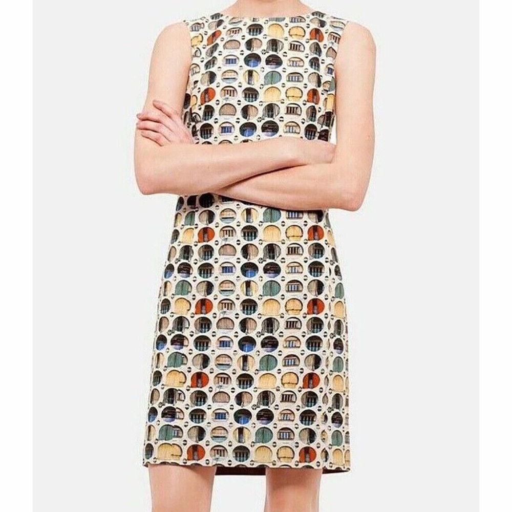 Akris Punto Facade Balcony Window Print Shift Dress Cotton Circle Dot 6